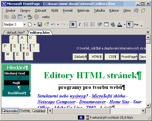 Tato stránka upravovaná ve wysiwyg editoru FrontPage 2002